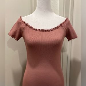 NWT Lulu’s Mauve Dusty Pink Off-the-Shoulder Fitted Bodycon Ribbed Mini Dress XL